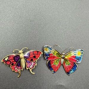 Vintage Colourful Butterfly Brooch Set 2 piece